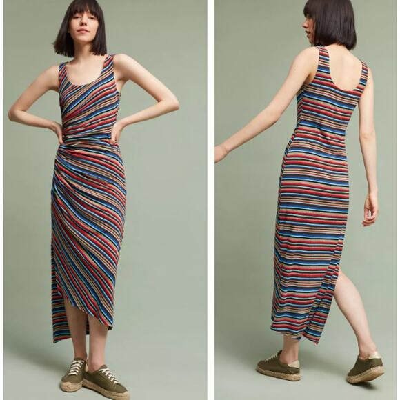 Bailey 44 Dresses & Skirts - BAILEY 44 Anthropologie Rainbow Striped Luca Ruched Jersey Midi Maxi Dress Small